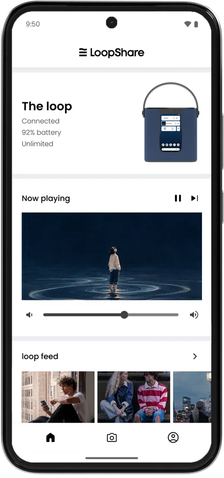 LoopShare showing the connected loop and what is playing